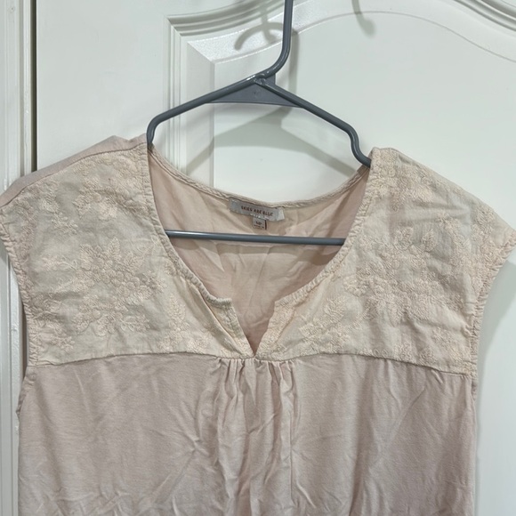 Skies Are Blue Tan Buttoned Bib Collar Blouse / C57 - Picture 3 of 4